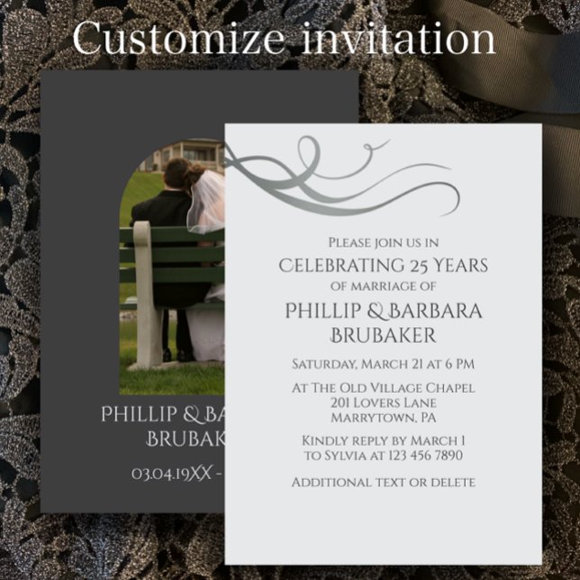 Invitation Moderne Simple 25e Anniversaire de Mariage Arche P (Create a unique custom invitation for 25th wedding anniversary party. Arch photo elegant modern.)