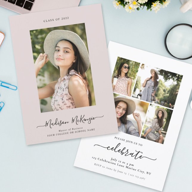 Invitation Moderne Simple 5 Photo Calligraphie Facile Graduat (Créateur téléchargé)