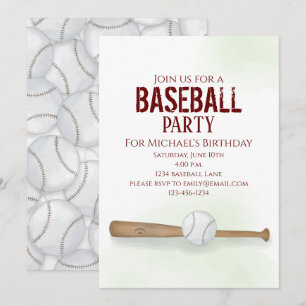 Invitation Moderne Simple Anniversaire Aquarelle Baseball Mig