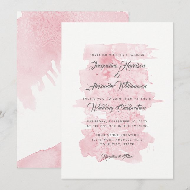 Invitation Moderne Simple Aquarelle Laver Pinceau rose (Devant / Derrière)
