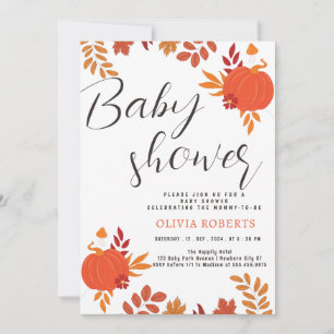 Invitation moderne simple automne Citrouille Baby shower feui