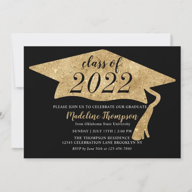 Invitation Moderne Simple Black Gold Casquette Party Invi (Devant)