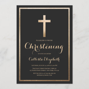 Invitation Moderne Simple Black Gold Cross Border Christing