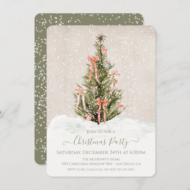 Invitation Moderne Simple Boho Bow Christmas Tree Party (Devant / Derrière)