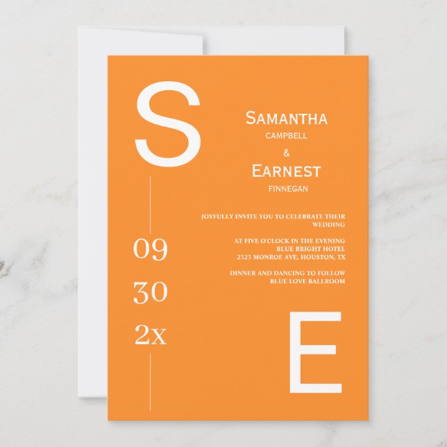 Invitation Moderne Simple brillant Gras Orange Mariage photo (Devant)