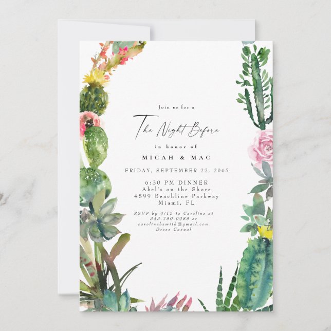 Invitation Moderne Simple Cactus Succulent La Nuit Avant (Devant)