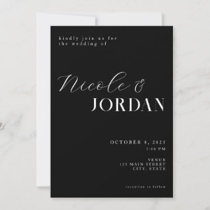 Invitation Moderne Simple Chic Mariage noir et blanc