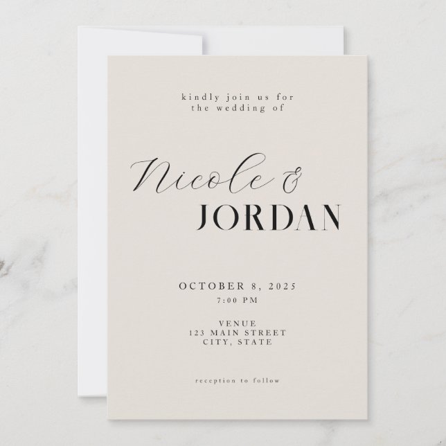 Invitation Moderne Simple Chic Mariage noir et ivoire (Devant)