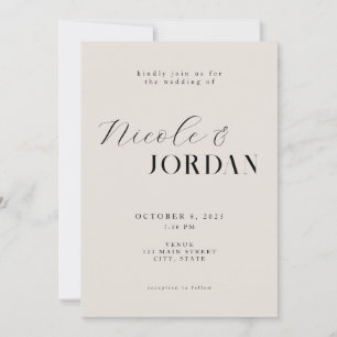 Invitation Moderne Simple Chic Mariage noir et ivoire