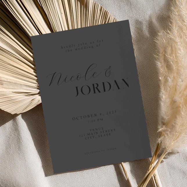 Invitation Moderne Simple Chic Matte Mariage noir (Créateur téléchargé)