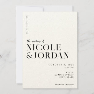 Invitation Moderne Simple Chic Noir et Mariage Ecru