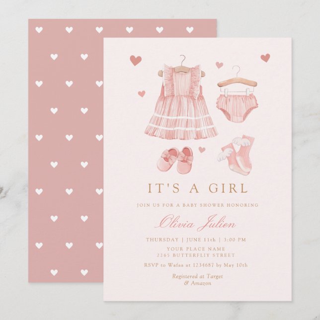 Invitation Moderne Simple Cute Boho Vêtements Baby shower fil (Devant / Derrière)