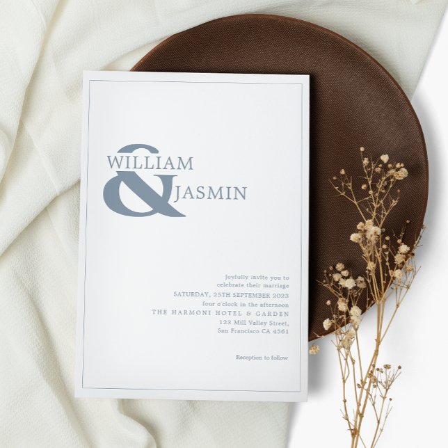 Invitation Moderne simple Dusty Bleu Borderred Mariage (Créateur téléchargé)