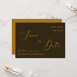 Invitation Moderne Simple Économisez la Date Marron & Or