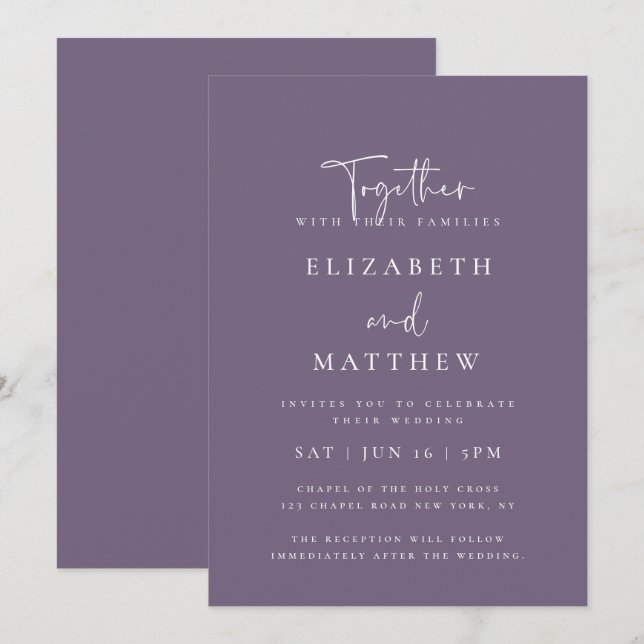 Invitation Moderne simple élégant Mariage de typographie chic (Devant / Derrière)