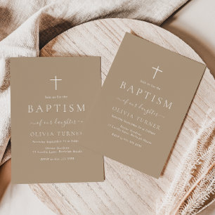 Invitation Moderne Simple Élégant Pale Taupe Baptême