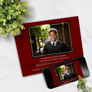 Invitation Moderne Simple foncé rouge photo graduation
