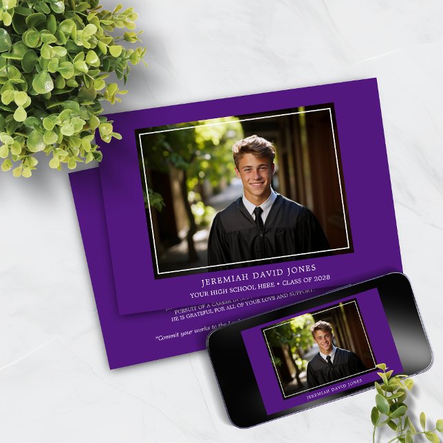Invitation Moderne Simple foncé violet photo Graduation (Créateur téléchargé)