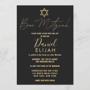 Invitation Moderne Simple Gold Black Star Bar Mitzvah
