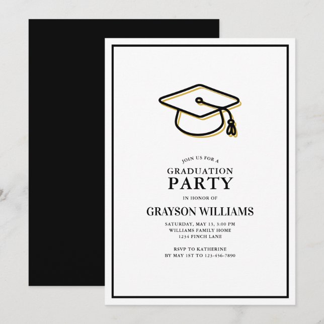 Invitation Moderne Simple Graduation Cap Grad Party (Devant / Derrière)