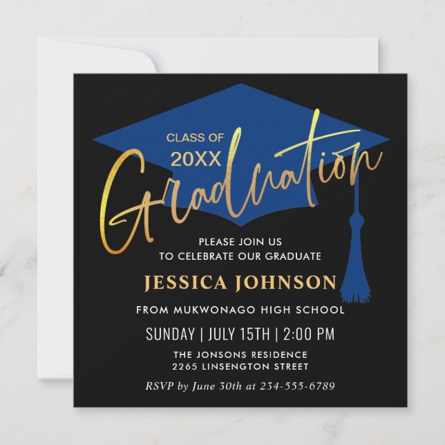 Invitation Moderne Simple Graduation Party QR code (Devant)