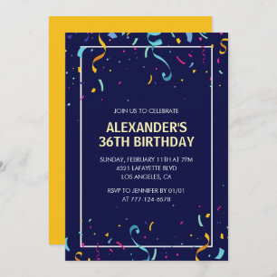 Invitation Moderne Simple Hommes Confetti 36e anniversaire