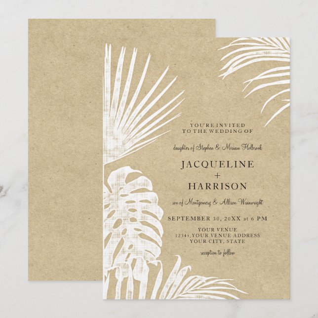 Invitation Moderne Simple Kraft Tropical Leaf Océan Côtier (Devant / Derrière)