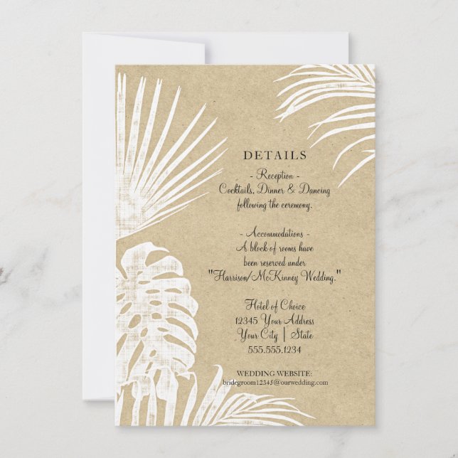 Invitation Moderne Simple Kraft Tropical Leaf Plage Mariage E (Devant)