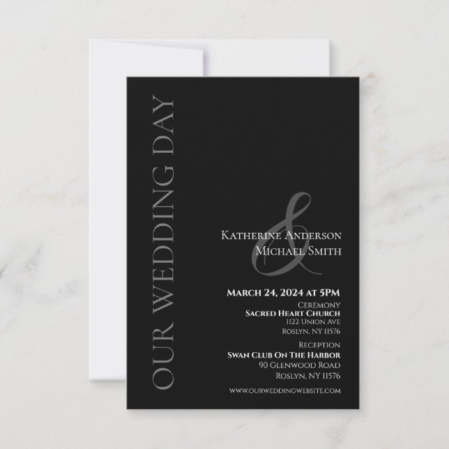Invitation Moderne simple Mariage-noir et blanc (Devant)