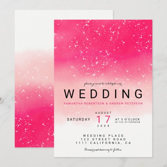 Invitation Moderne simple néon rose ombre mariage (Devant / Derrière)