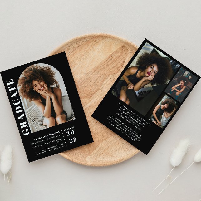 Invitation Moderne simple noir & blanc Arc Photo Graduation (Créateur téléchargé)