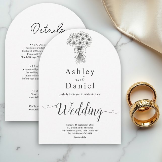 Invitation Moderne simple noir & blanc Mariage de bouquet nup (Créateur téléchargé)