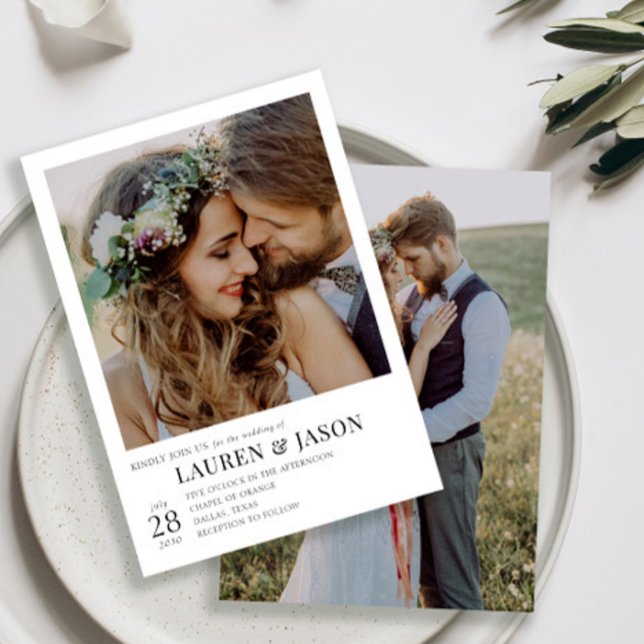 Invitation Moderne Simple Noir et Blanc 2 Mariage photo (Créateur téléchargé)