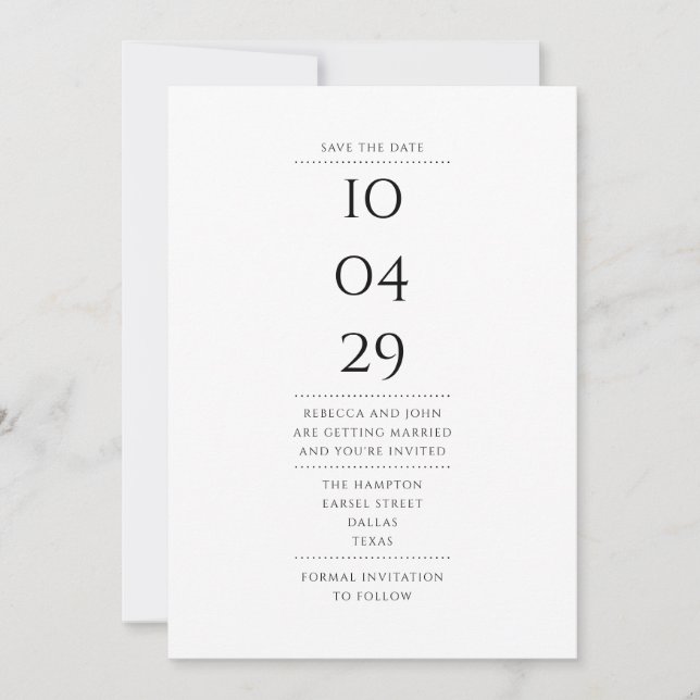 Invitation Moderne simple noir et blanc Enregistrer la date (Devant)