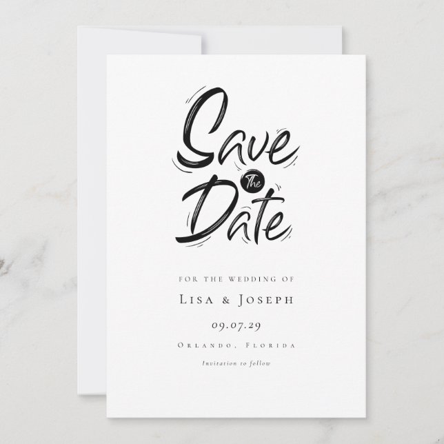 Invitation Moderne Simple Noir et Blanc Enregistrez la Date (Devant)