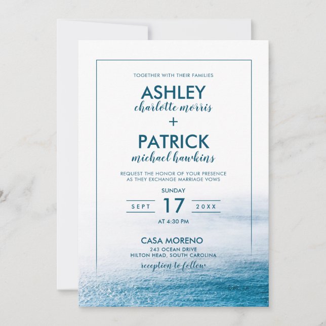 Invitation Moderne Simple Ocean Beach Mariage balnéaire (Devant)