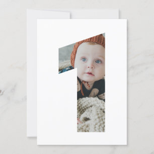 Invitation Moderne Simple One Photo 1er Anniversaire COULEUR
