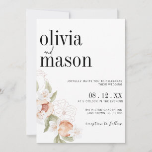 Invitation Moderne Simple Peaches & Crème Floral Mariage