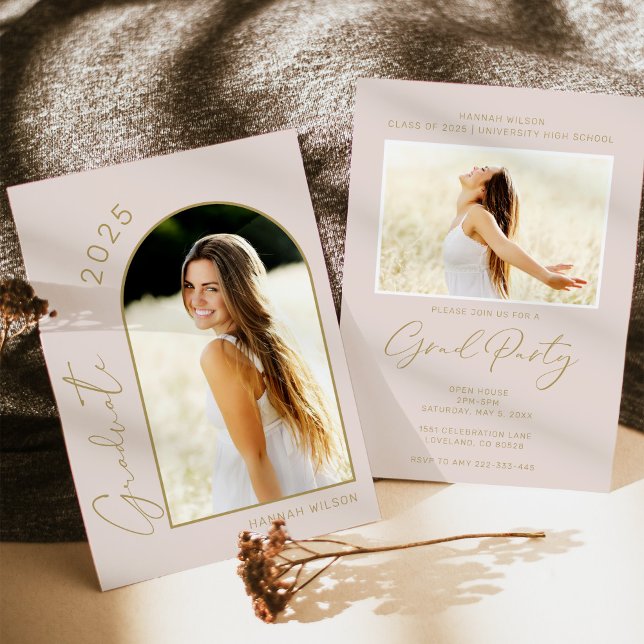 Invitation Moderne Simple Photo Blush Pink Graduation Party (Créateur téléchargé)