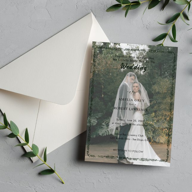 Invitation Moderne Simple | Photo de Mariage Editable  (Floral wedding minimalist invitation)