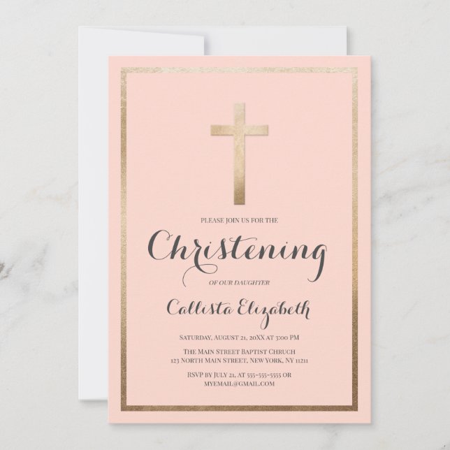 Invitation Moderne Simple Pink Gold Cross Border Christing (Devant)
