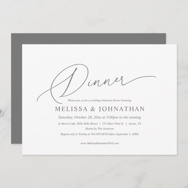 Invitation Moderne Simple Propre, répétition Mariage et dîner (Devant / Derrière)