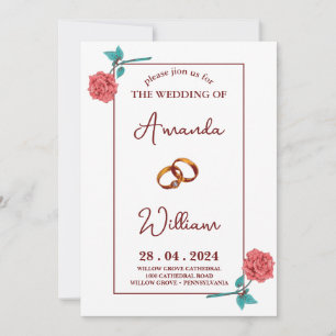 Invitation moderne simple romantique Elegant anneaux Mariage