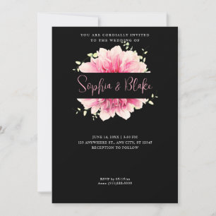 Invitation Moderne simple rose Floral encadré Mariage noir