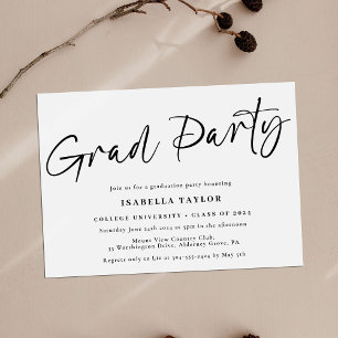 Invitation Moderne Simple Script Black White Graduation Party
