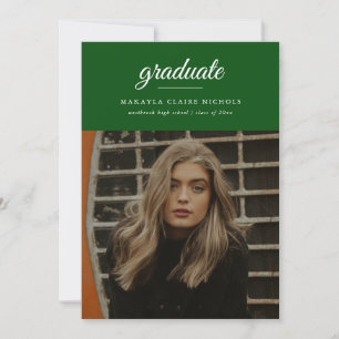 Invitation Moderne Simple Script Green Photo Graduation