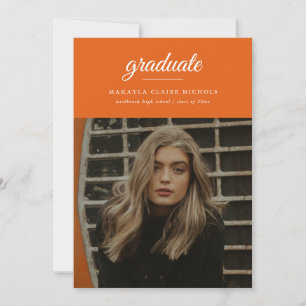 Invitation Moderne Simple Script Orange Photo Graduation