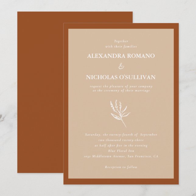 Invitation Moderne Simple Tons Terre Mariage en terre cuite (Devant / Derrière)