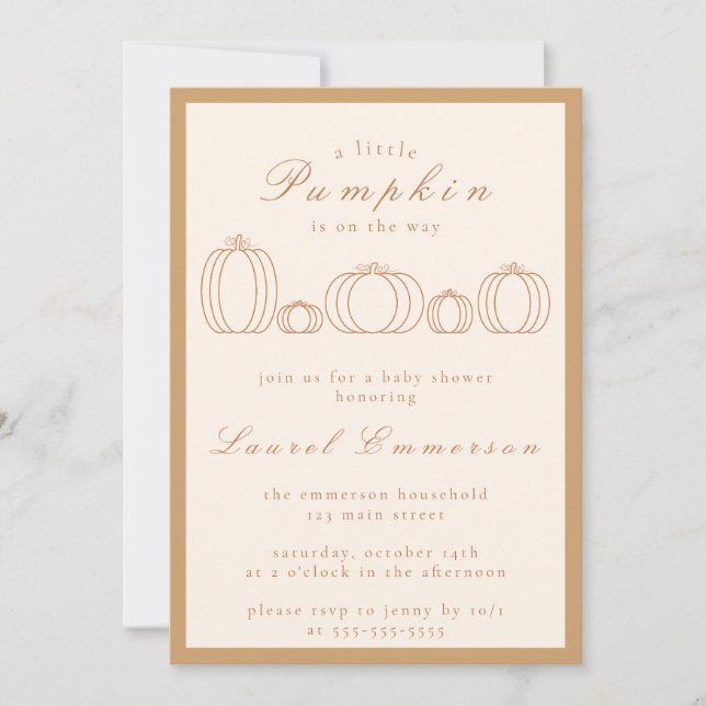 Invitation Moderne Simple Un Petit Baby Shower Citrouille (Devant)