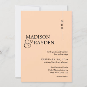 Invitation Moderne Simple Vanilla Peach Monogramme Mariage ph